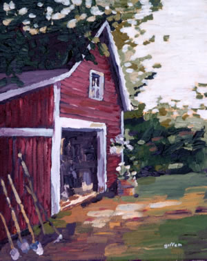 Sargent Barn, 8&quotx10" acrylic on canvas, 2006